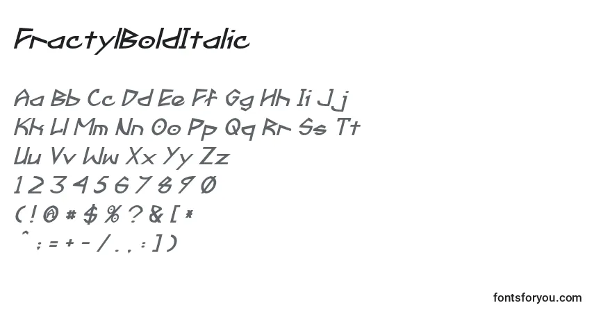 Шрифт FractylBoldItalic – алфавит, цифры, специальные символы