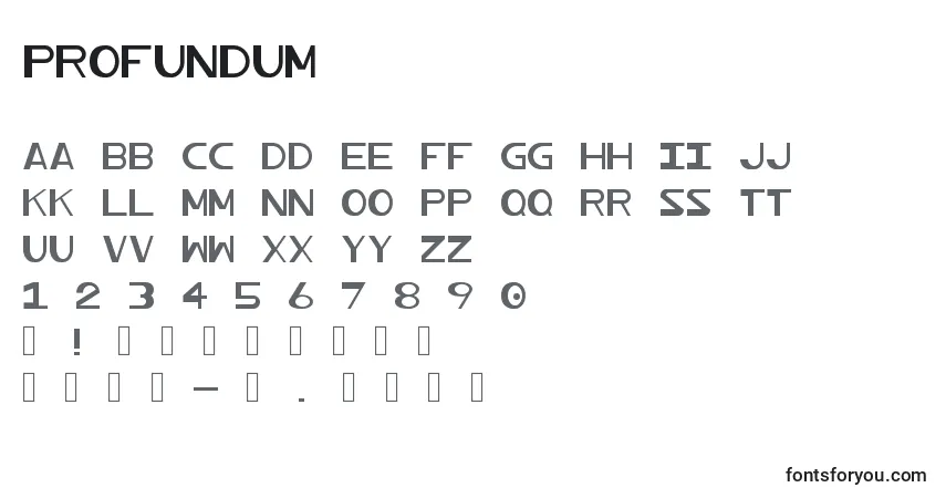 Schriftart Profundum – Alphabet, Zahlen, spezielle Symbole