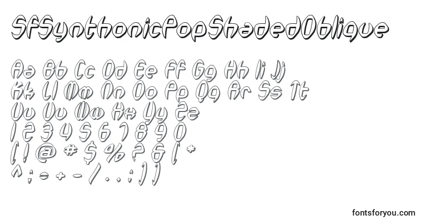 Czcionka SfSynthonicPopShadedOblique – alfabet, cyfry, specjalne znaki