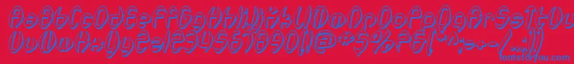 Fonte SfSynthonicPopShadedOblique – fontes azuis em um fundo vermelho
