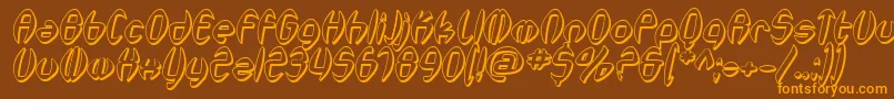 Weitere Informationen zur SfSynthonicPopShadedOblique-Schriftart SfSynthonicPopShadedOblique-Schriftart – Orangefarbene Schriften auf braunem Hintergrund