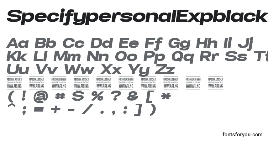 Schriftart SpecifypersonalExpblackitalic – Alphabet, Zahlen, spezielle Symbole