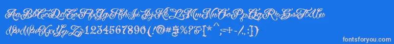 フォントVtcTattooscripttwo – ピンクの文字、青い背景