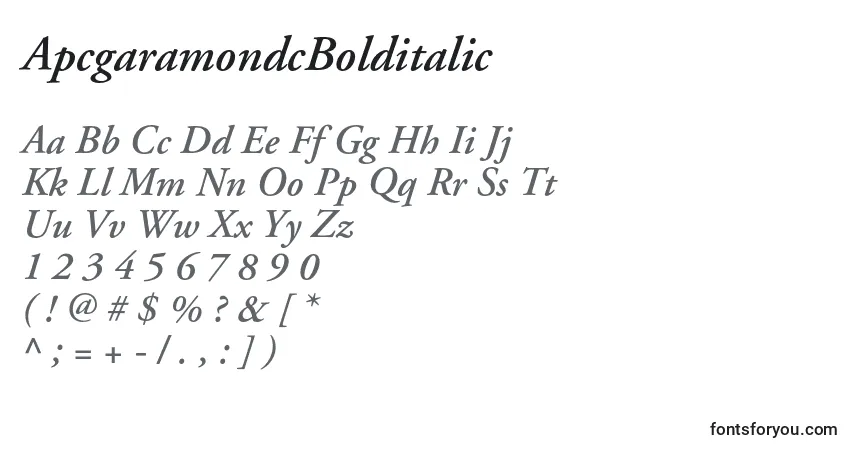 A fonte ApcgaramondcBolditalic – alfabeto, números, caracteres especiais