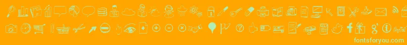 Sketchiconsbold-Schriftart – Grüne Schriften auf orangefarbenem Hintergrund