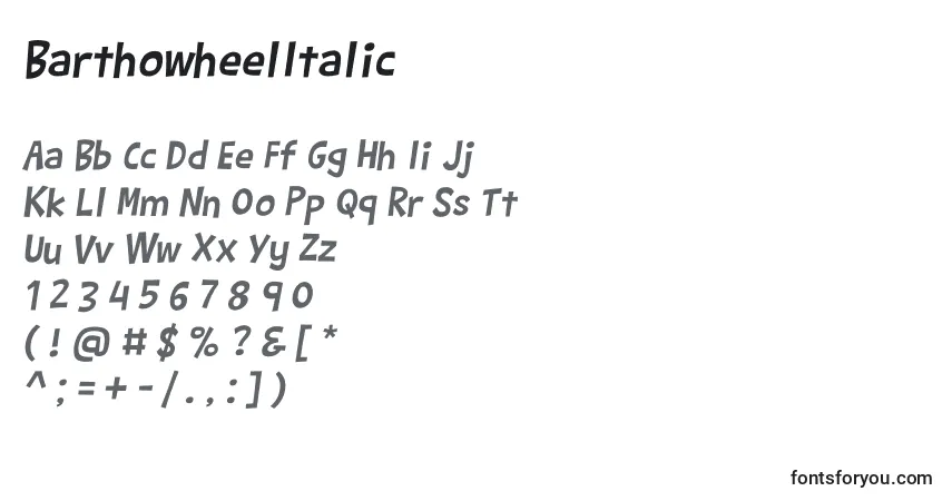 A fonte BarthowheelItalic – alfabeto, números, caracteres especiais