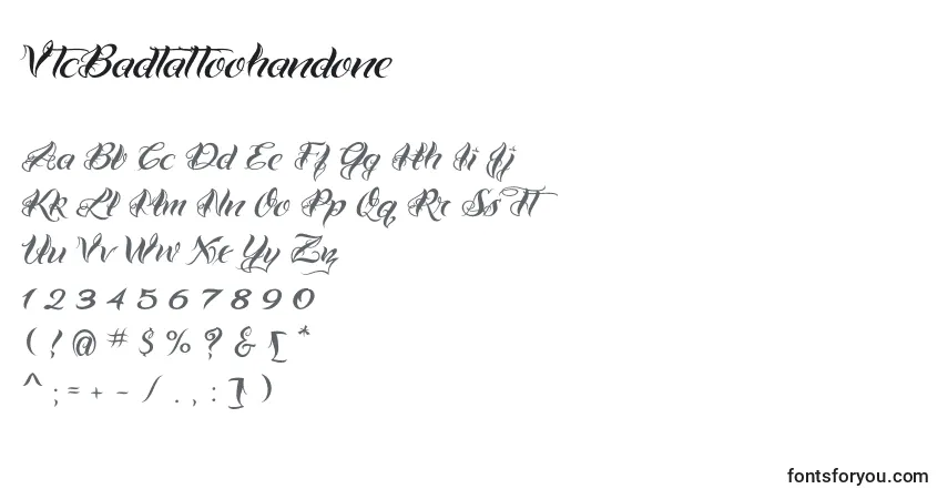 Czcionka VtcBadtattoohandone – alfabet, cyfry, specjalne znaki