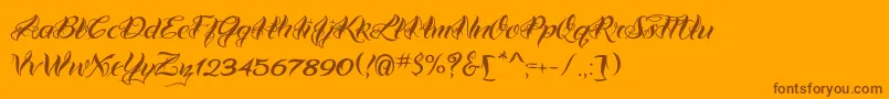 Więcej informacji o czcionce VtcBadtattoohandone Czcionka VtcBadtattoohandone – brązowe czcionki na pomarańczowym tle