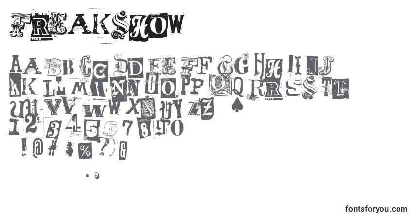 Schriftart Freakshow (113471) – Alphabet, Zahlen, spezielle Symbole