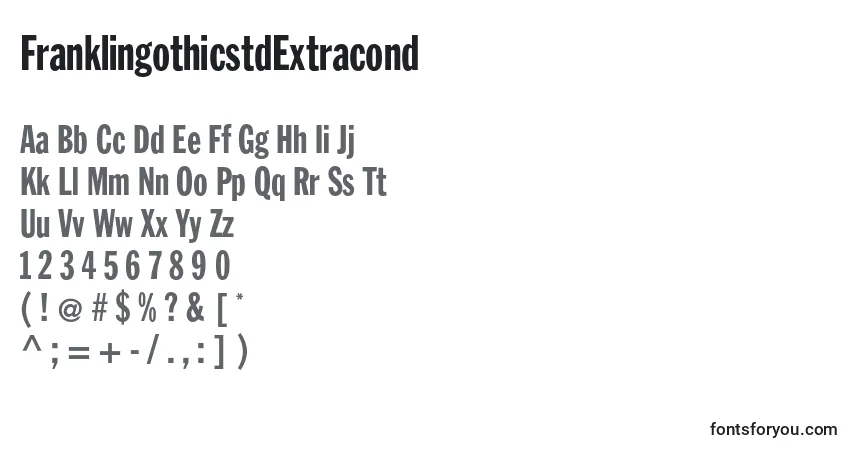A fonte FranklingothicstdExtracond – alfabeto, números, caracteres especiais