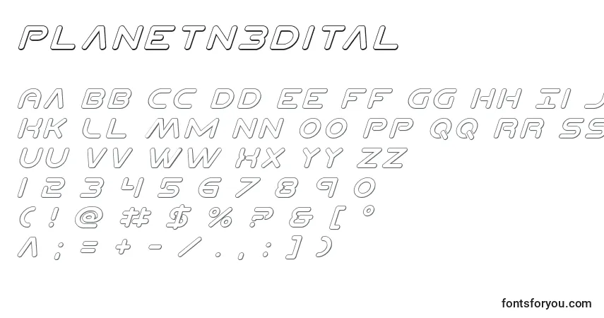 A fonte Planetn3Dital – alfabeto, números, caracteres especiais