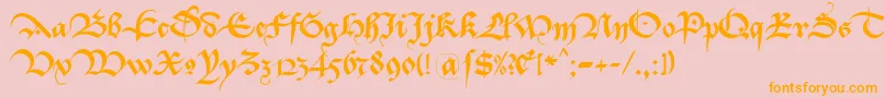 フォントBastardaK – オレンジの文字がピンクの背景にあります。