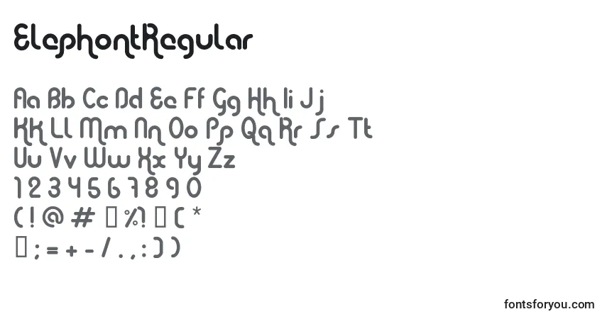 Czcionka ElephontRegular – alfabet, cyfry, specjalne znaki