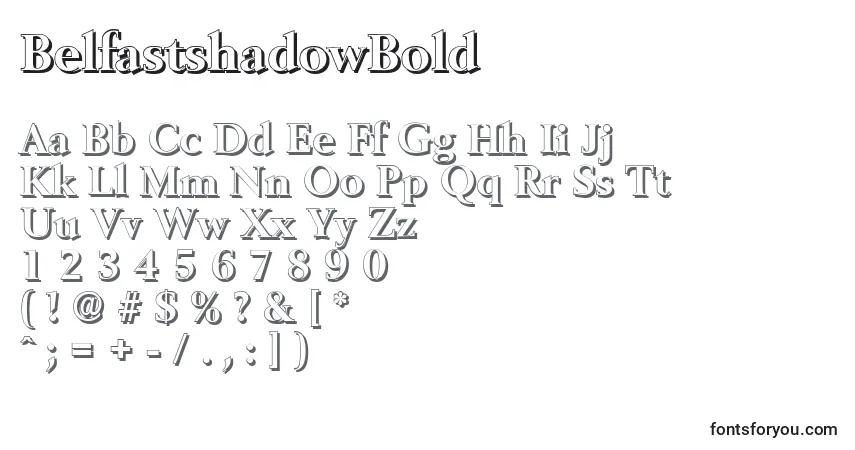 Czcionka BelfastshadowBold – alfabet, cyfry, specjalne znaki