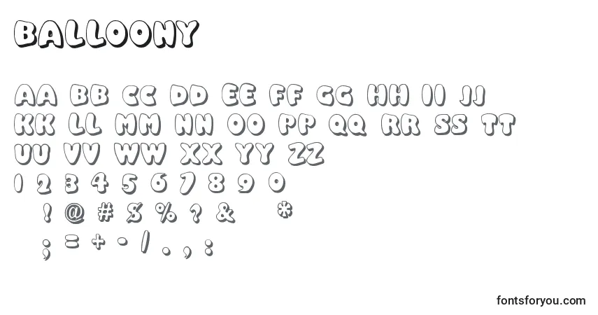 Czcionka Balloony – alfabet, cyfry, specjalne znaki