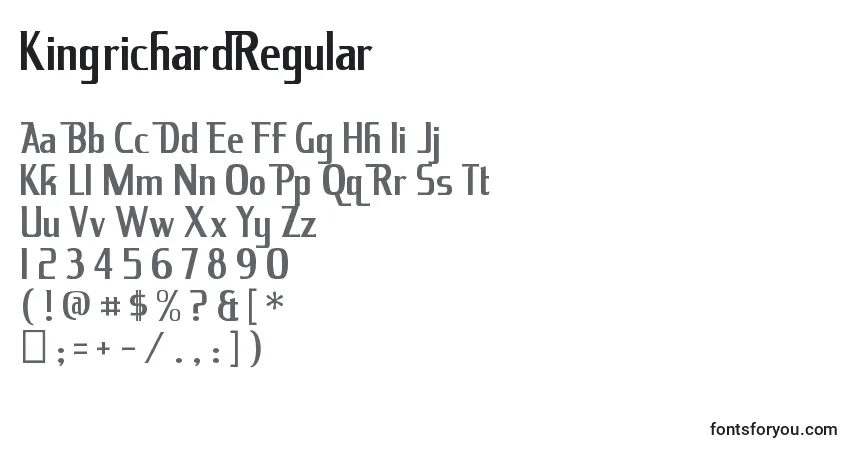 Czcionka KingrichardRegular – alfabet, cyfry, specjalne znaki