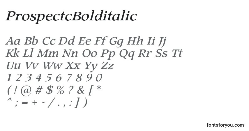 Fuente ProspectcBolditalic - alfabeto, números, caracteres especiales