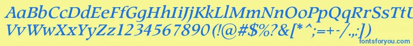 フォントProspectcBolditalic – 青い文字が黄色の背景にあります。