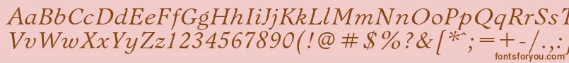BannikovacItalic-Schriftart – Braune Schriften auf rosa Hintergrund