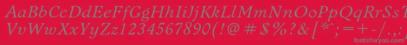 Fonte BannikovacItalic – fontes cinzas em um fundo vermelho