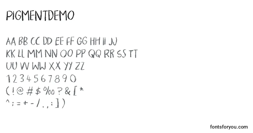 Fuente PigmentDemo - alfabeto, números, caracteres especiales