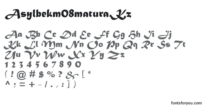 A fonte Asylbekm08matura.Kz – alfabeto, números, caracteres especiais