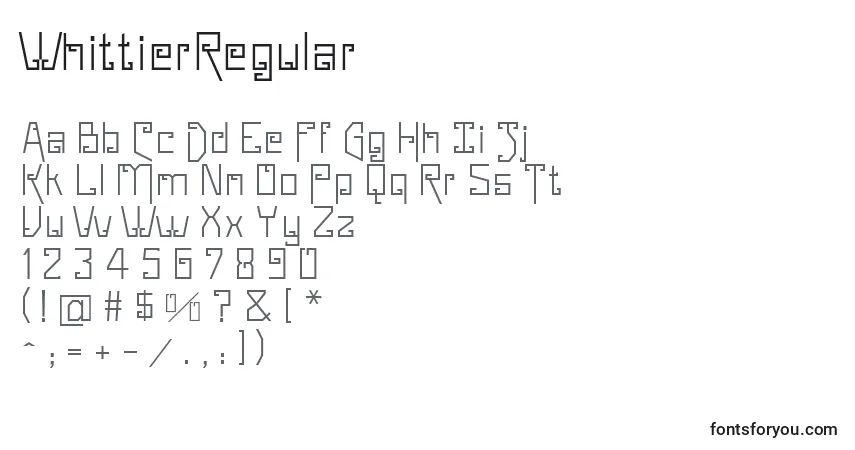 A fonte WhittierRegular – alfabeto, números, caracteres especiais