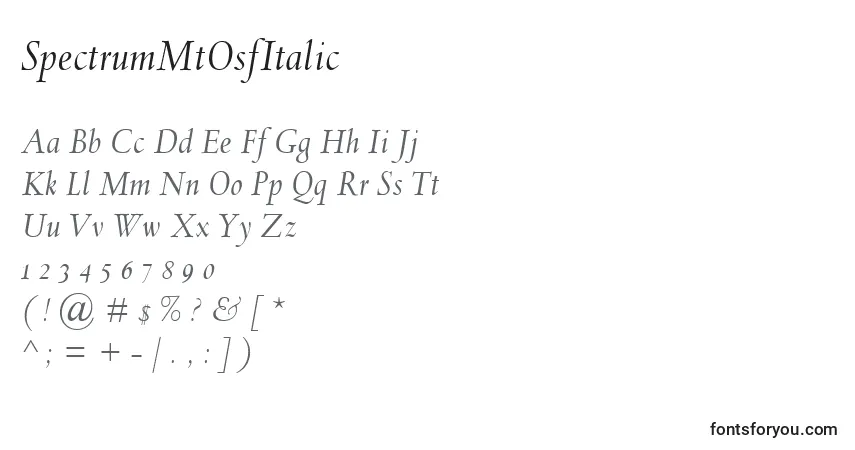 SpectrumMtOsfItalic-fontti – aakkoset, numerot, erikoismerkit