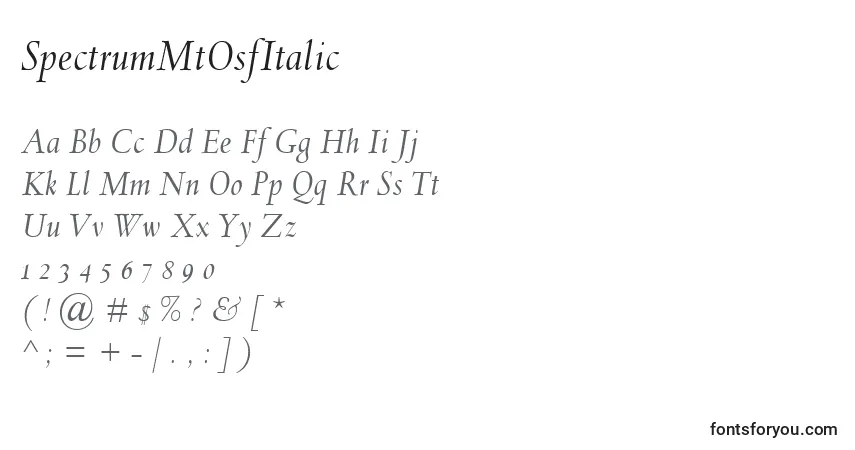 A fonte SpectrumMtOsfItalic – alfabeto, números, caracteres especiais