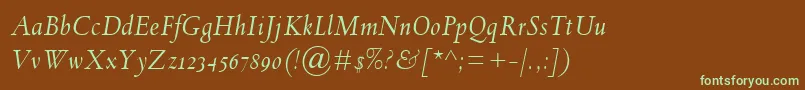 フォントSpectrumMtOsfItalic – 緑色の文字が茶色の背景にあります。