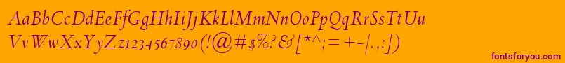 SpectrumMtOsfItalic-Schriftart – Violette Schriften auf orangefarbenem Hintergrund