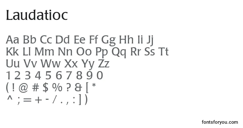 A fonte Laudatioc – alfabeto, números, caracteres especiais