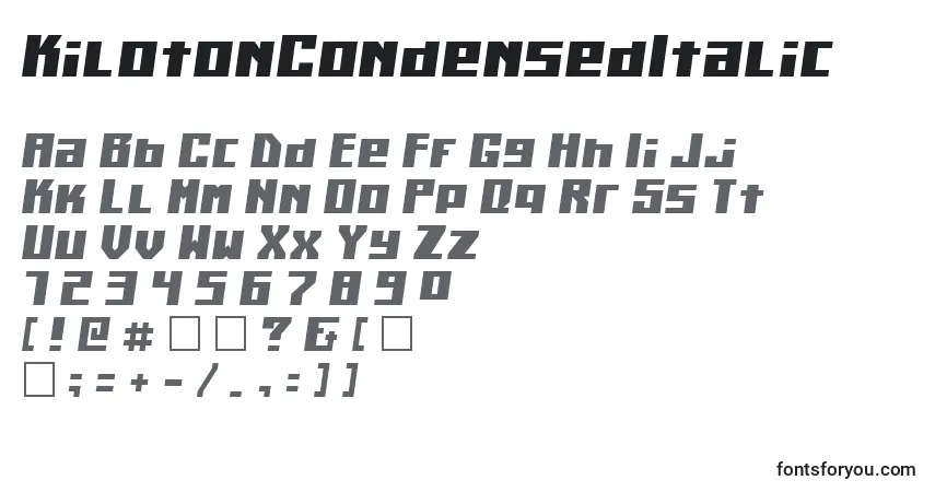 Czcionka KilotonCondensedItalic – alfabet, cyfry, specjalne znaki