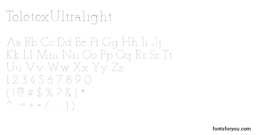Czcionka TeletexUltralight – alfabet, cyfry, specjalne znaki