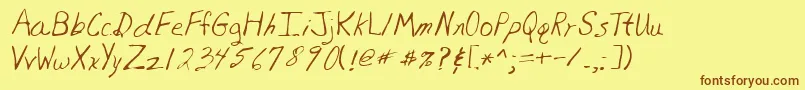 フォントLehn081 – 茶色の文字が黄色の背景にあります。