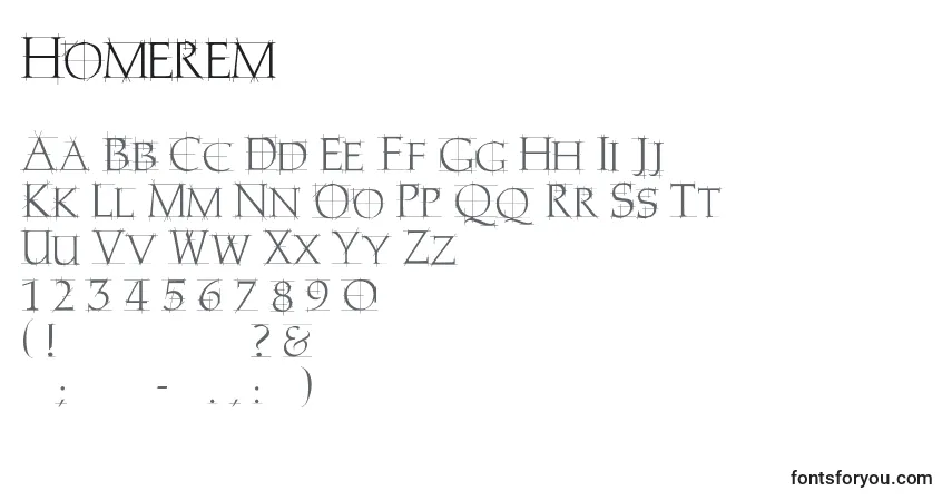 Homerem-fontti – aakkoset, numerot, erikoismerkit