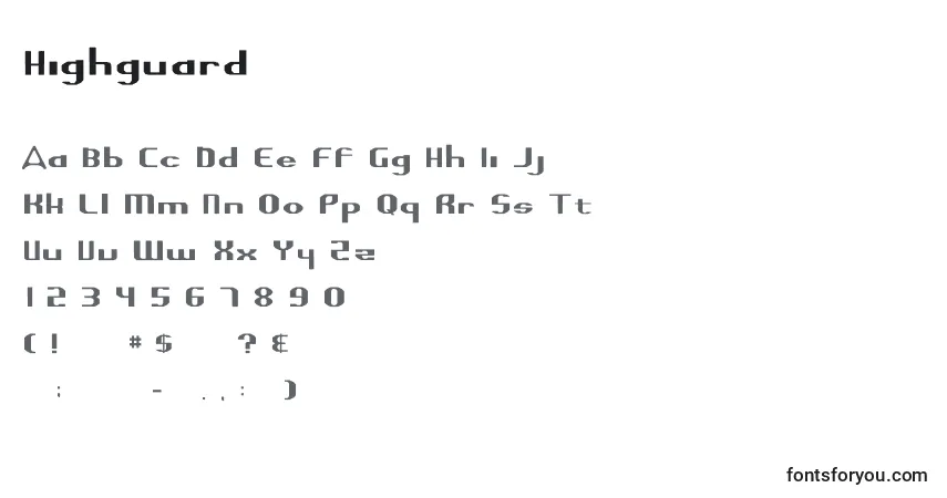Шрифт Highguard – алфавит, цифры, специальные символы