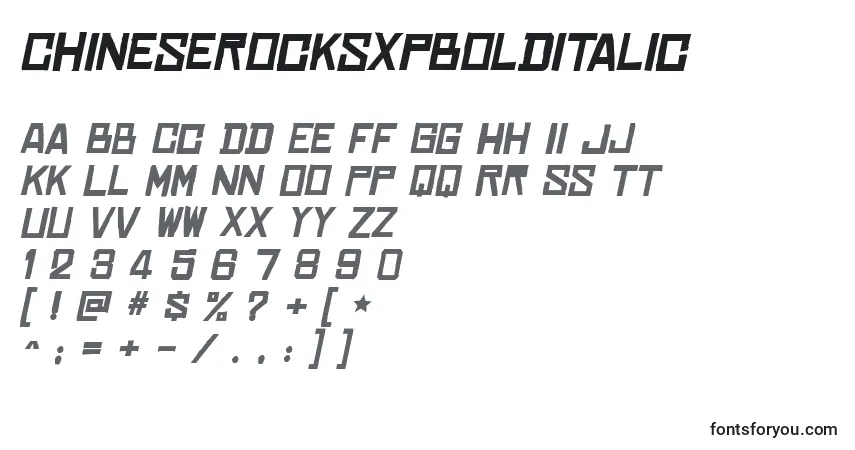 A fonte ChineserocksxpBolditalic – alfabeto, números, caracteres especiais