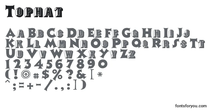 A fonte Tophat – alfabeto, números, caracteres especiais