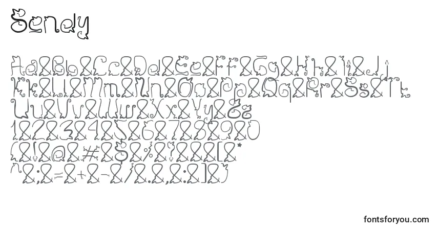 Sendy-fontti – aakkoset, numerot, erikoismerkit