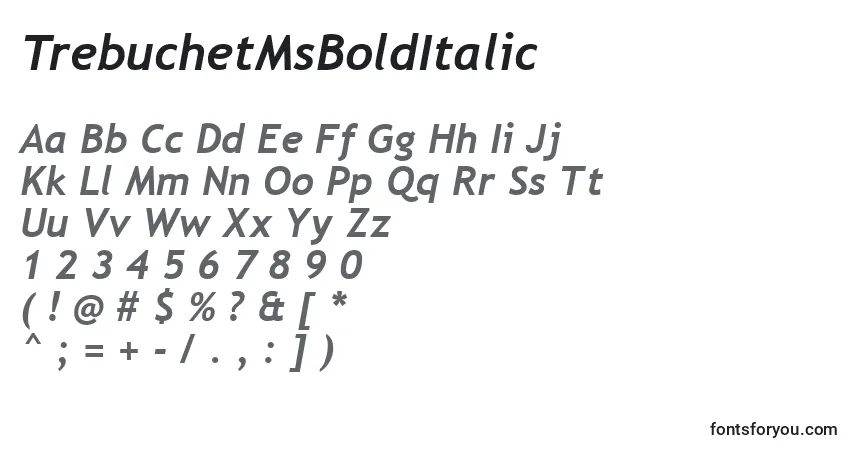 Czcionka TrebuchetMsBoldItalic – alfabet, cyfry, specjalne znaki
