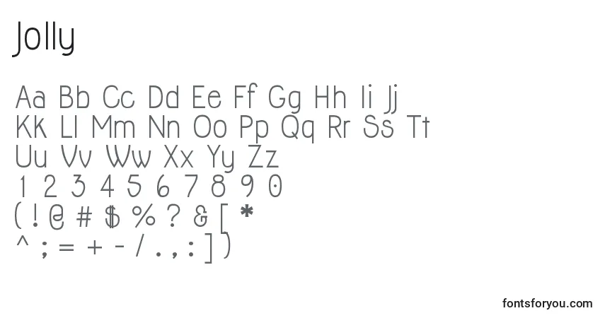 A fonte Jolly – alfabeto, números, caracteres especiais