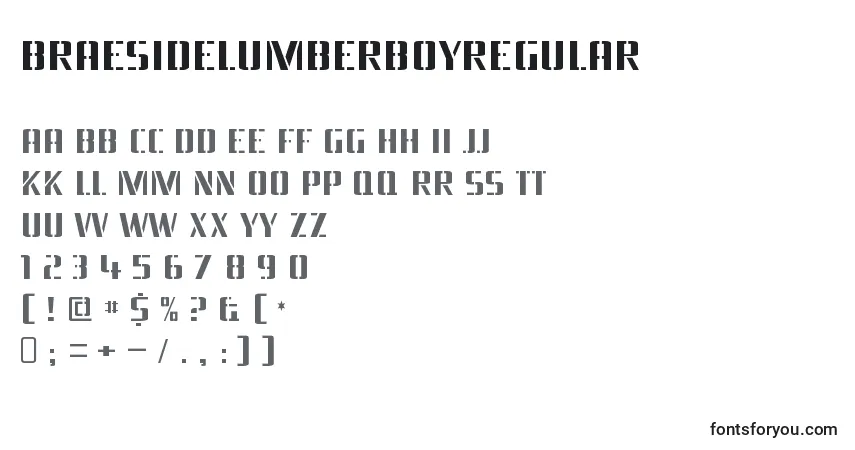 Шрифт BraesidelumberboyRegular – алфавит, цифры, специальные символы