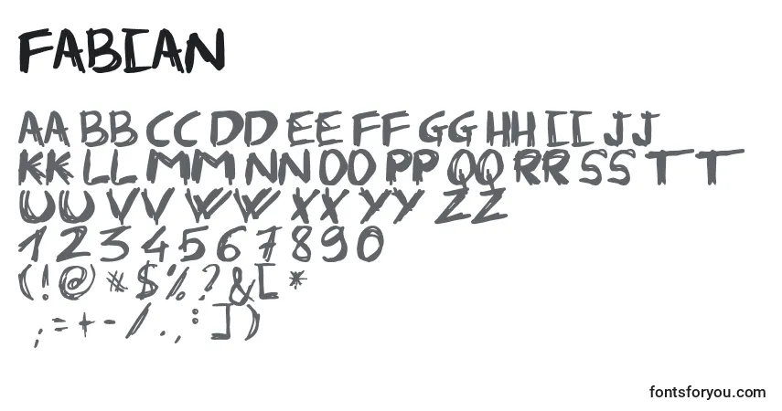A fonte Fabian (113535) – alfabeto, números, caracteres especiais