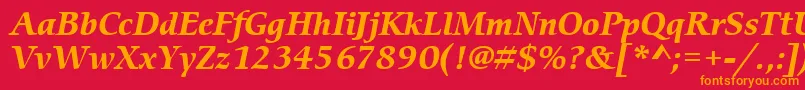 ItcCerigoLtBoldItalic-Schriftart – Orangefarbene Schriften auf rotem Hintergrund