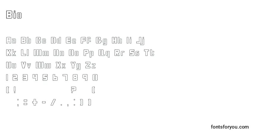 Czcionka Bio – alfabet, cyfry, specjalne znaki