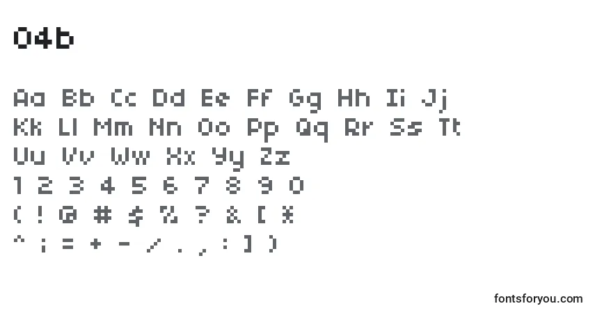 Czcionka 04b – alfabet, cyfry, specjalne znaki