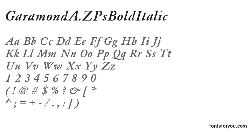 Шрифт GaramondA.ZPsBoldItalic – алфавит, цифры, специальные символы