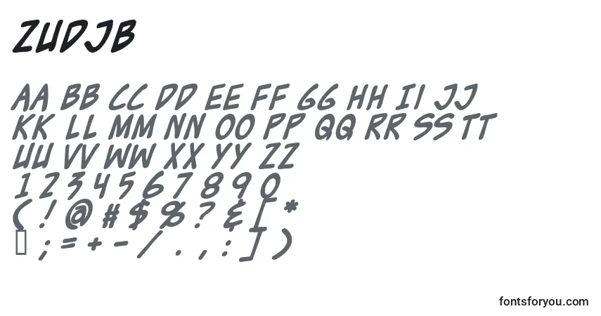 Czcionka Zudjb – alfabet, cyfry, specjalne znaki