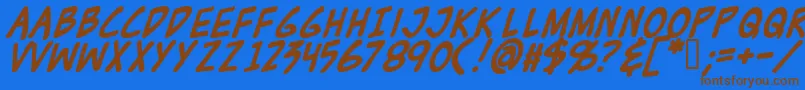 フォントZudjb – 茶色の文字が青い背景にあります。